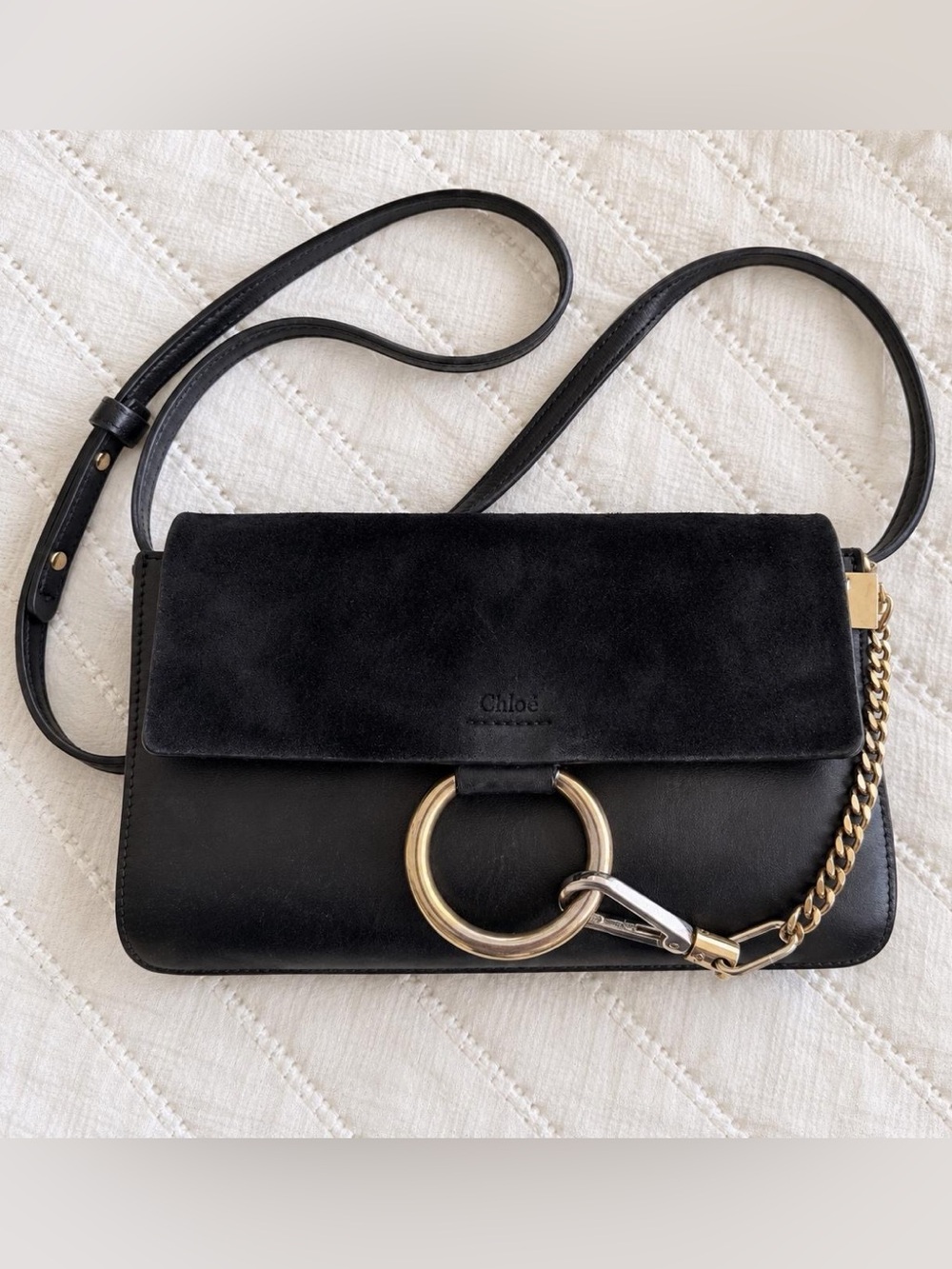 🖤 CHLOÉ • Small Black Leather + Suede Faye Crossbody Bag